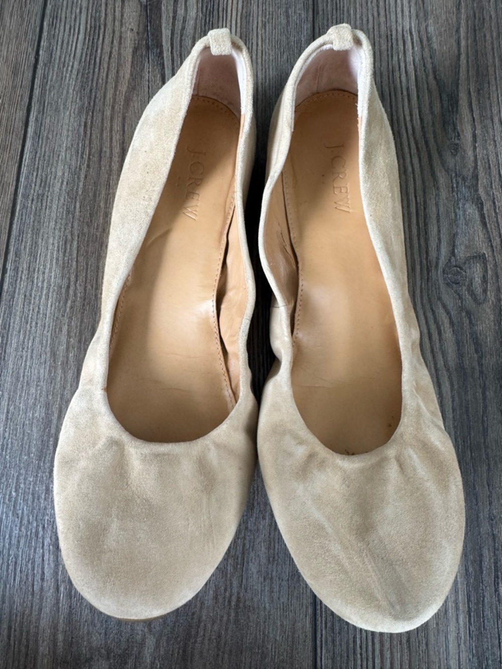 J. Crew Suede Ballet Flats in Beige
